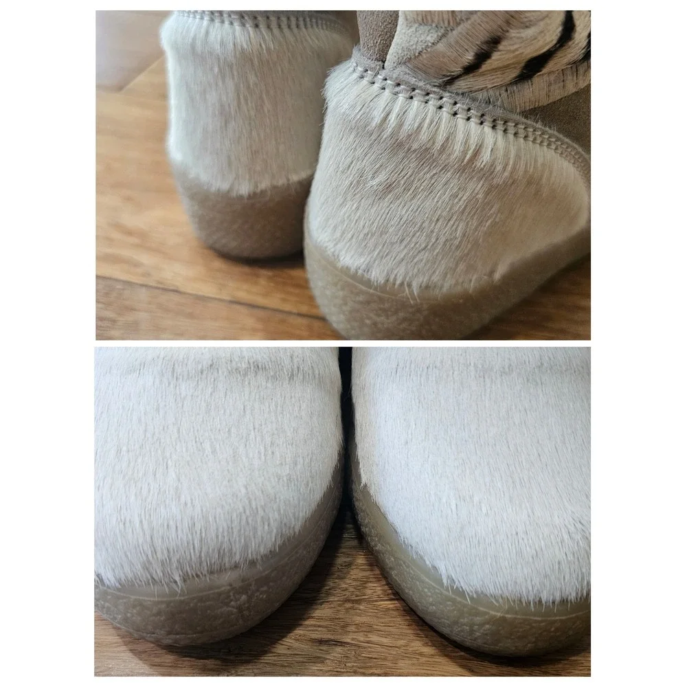 Cristina Italy Zebra Fur Trim Leather Boots Women‎ 37 White Tan